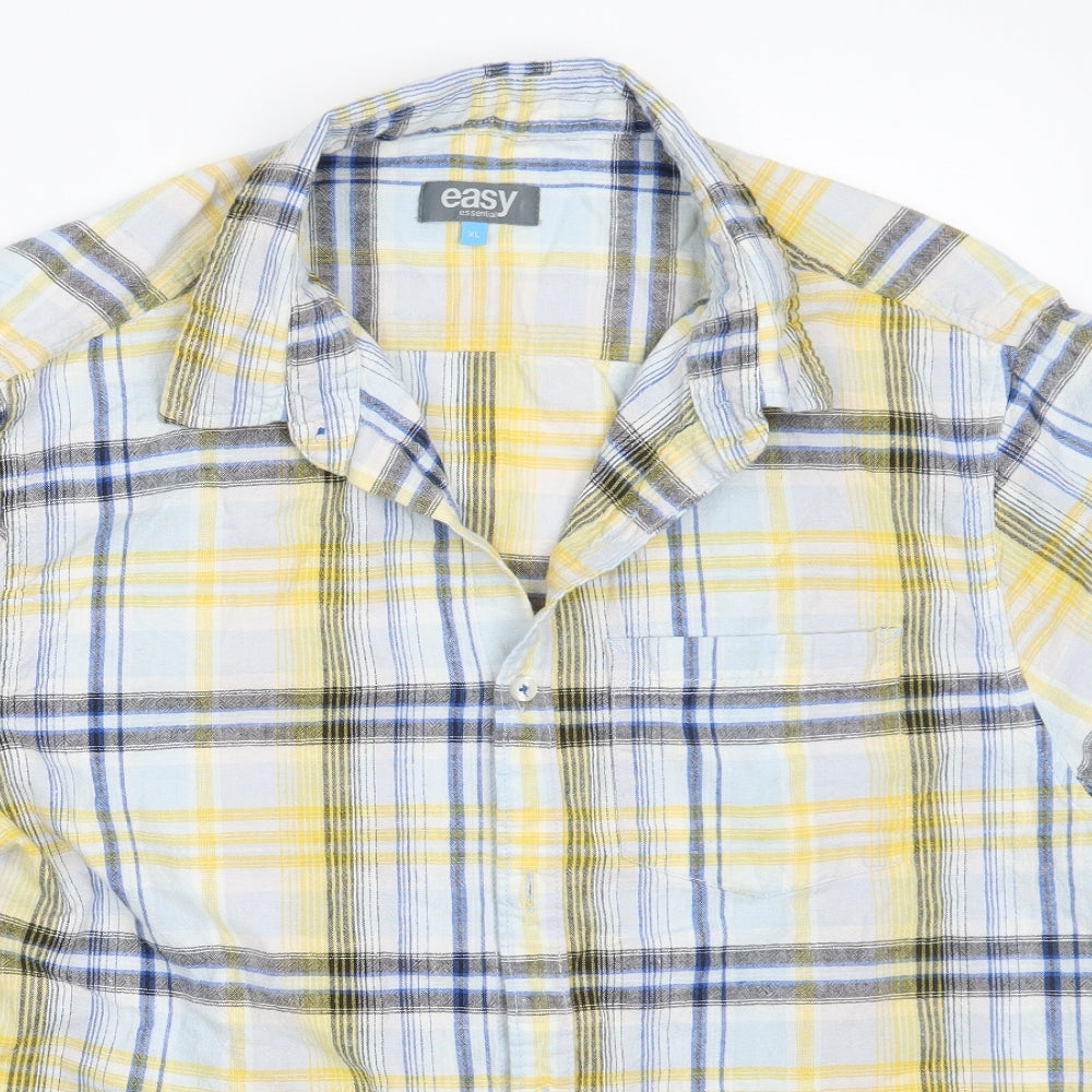 Easy Mens Yellow Check   Button-Up Size XL