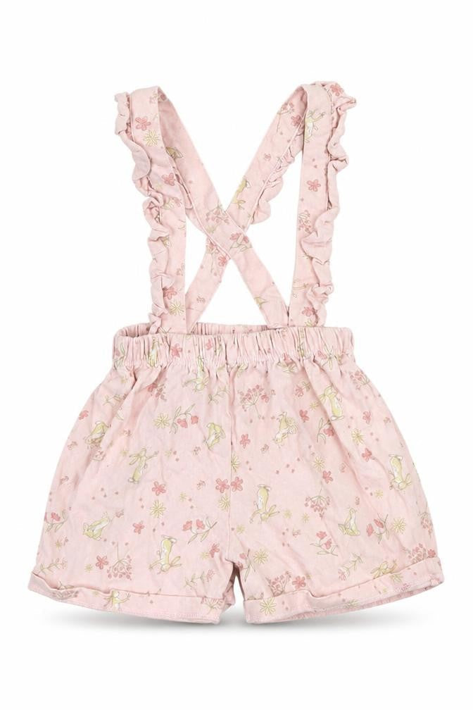 Front view of Tu girls’ pink floral jersey cropped trousers, size 6-9, months