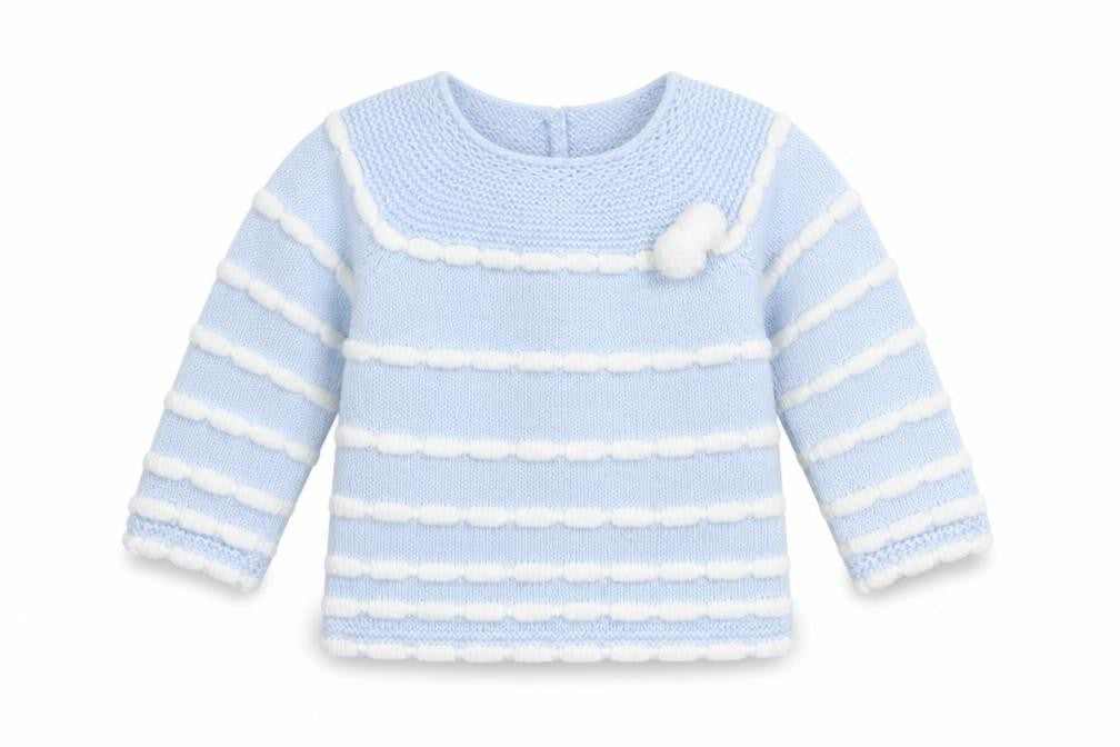 Front view of VB boys’ black striped knit jumper, size 0-3, months