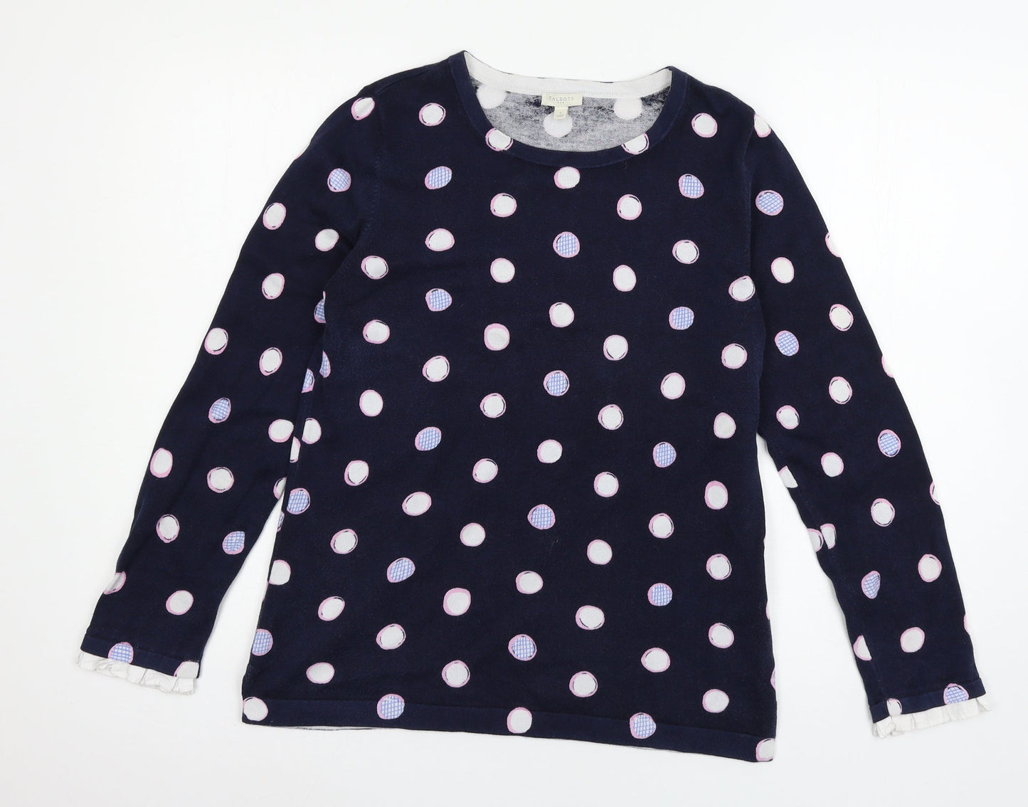 Talbots Womens Black Polka Dot Jersey Basic T-Shirt Size 12