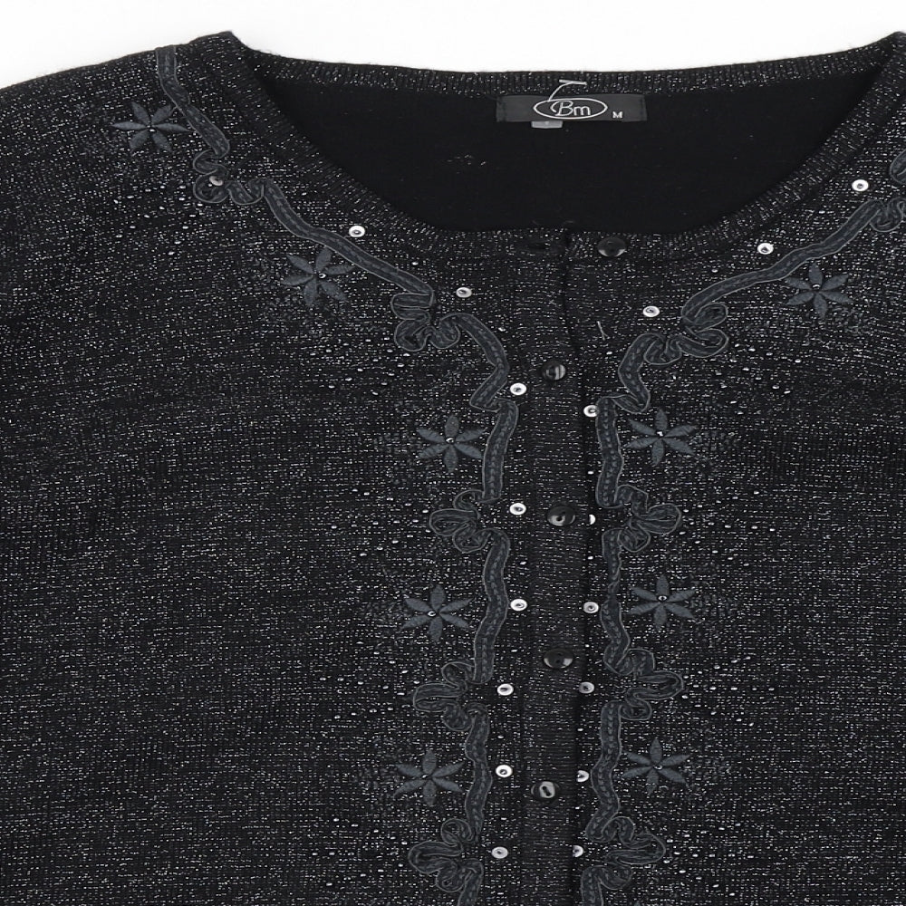 BM Womens Black  Knit Cardigan Jumper Size M