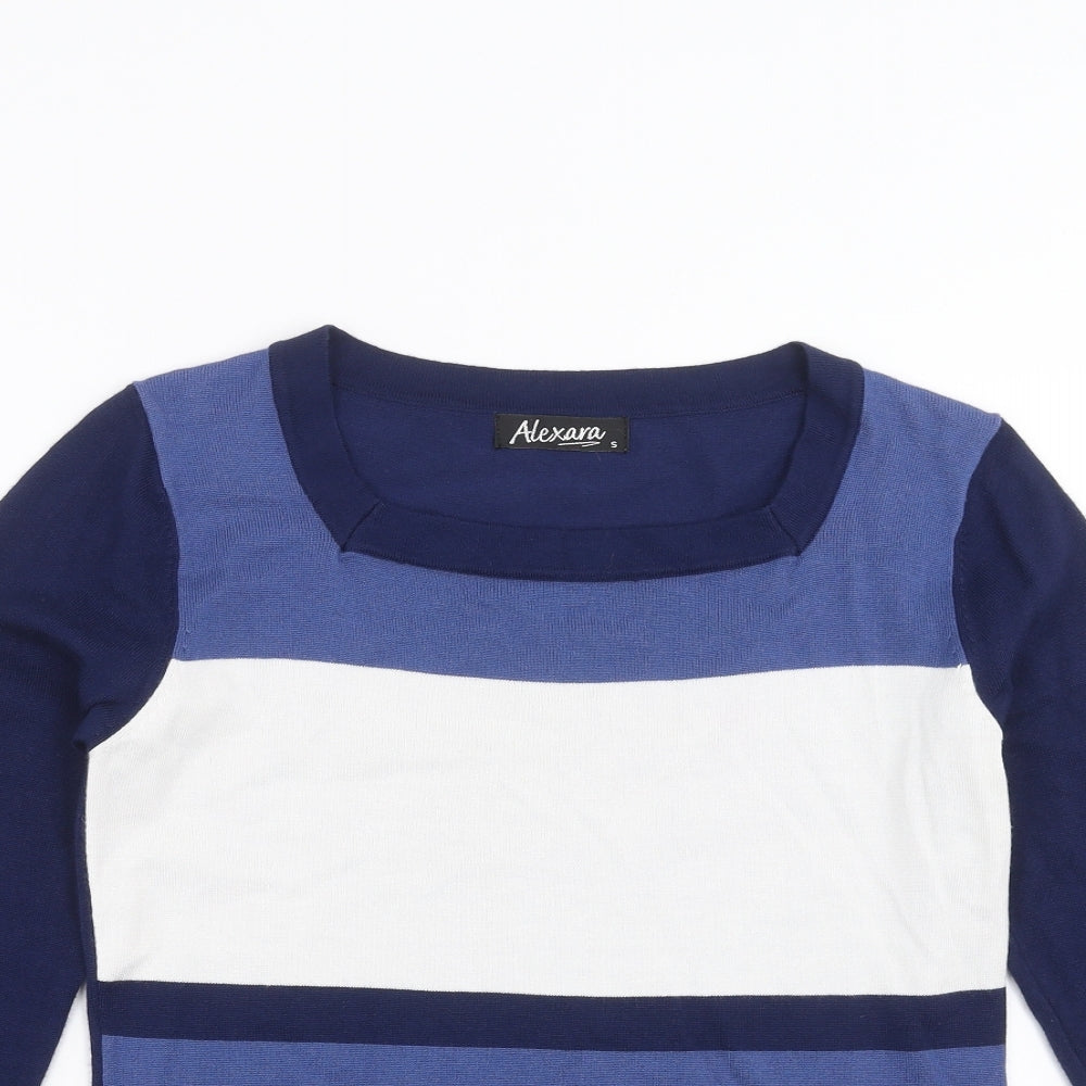 Alexara Womens Blue Striped Knit Pullover Jumper Size S