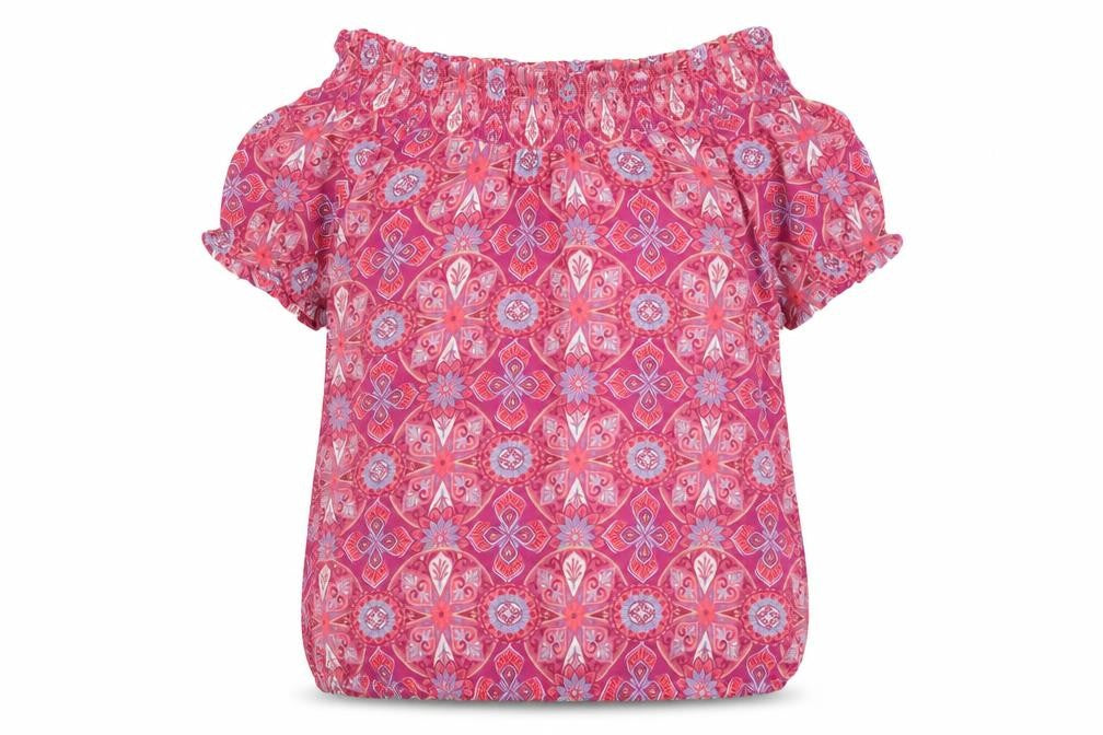 Miss Evie Girls Pink Geometric  Basic Blouse Size 13-14 Years