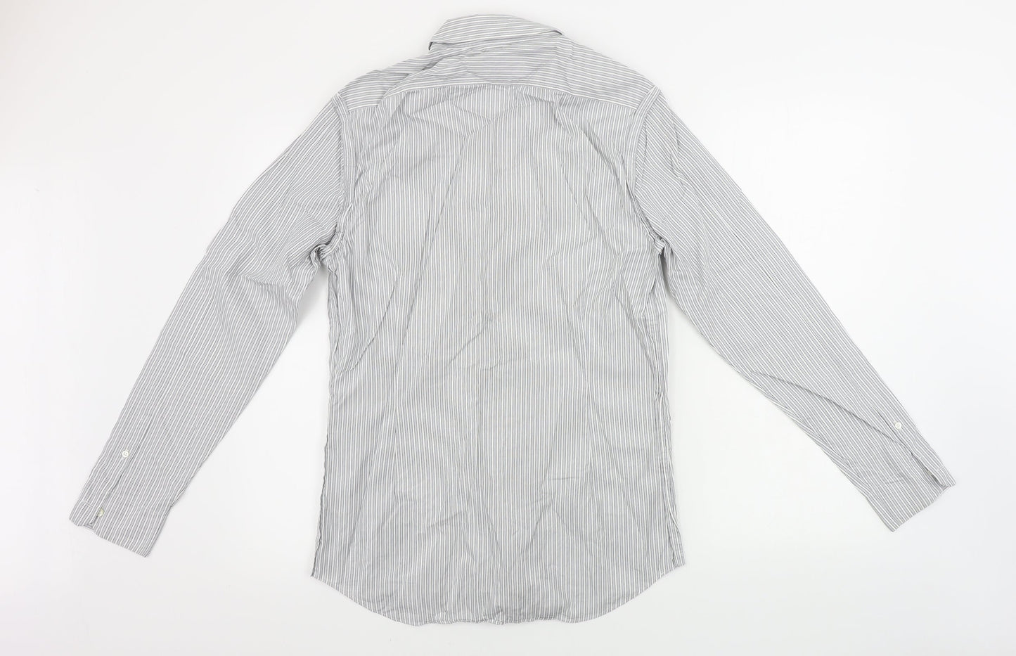 NICOLE FARHI  Mens Grey Striped   Button-Up Size 15