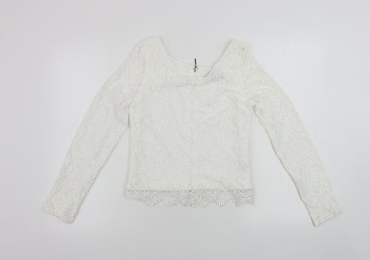 Reyon  Womens White Floral  Basic T-Shirt Size L
