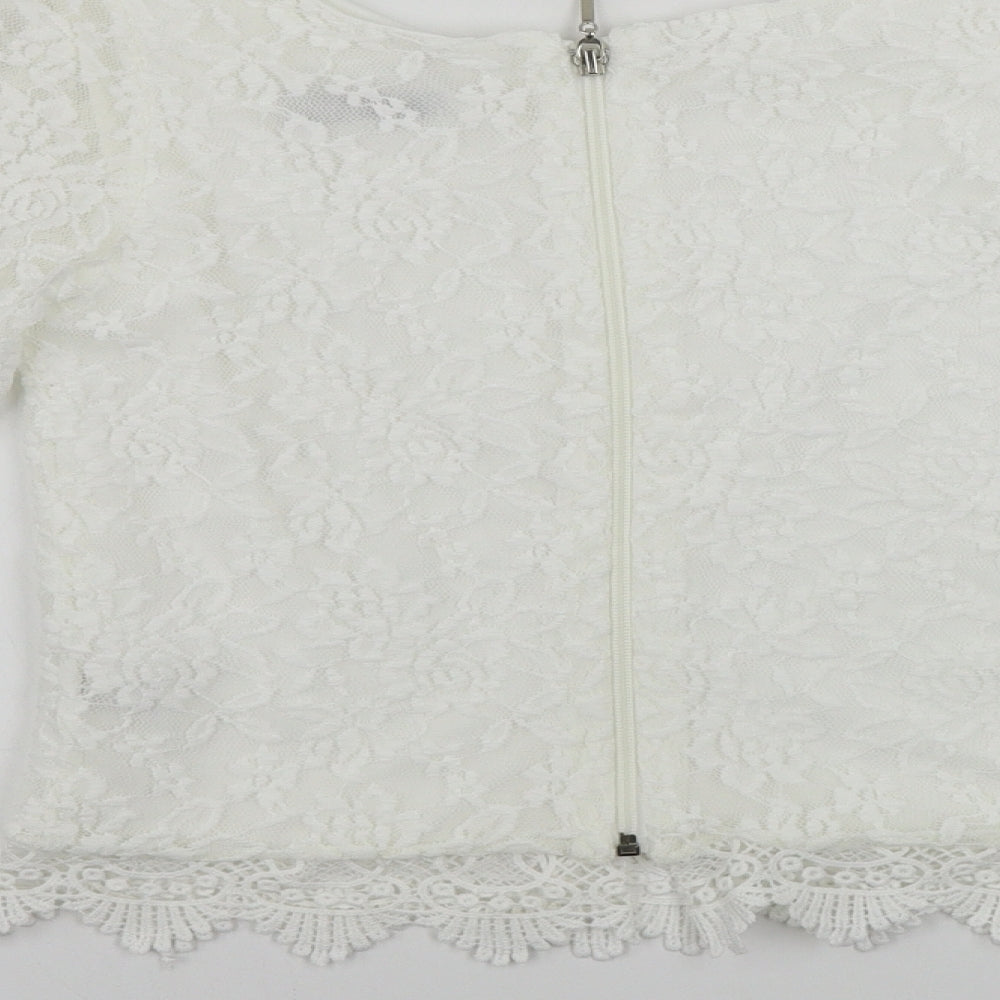Reyon  Womens White Floral  Basic T-Shirt Size L