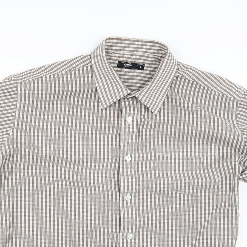 Cotton Traders Mens Beige Striped   Button-Up Size L