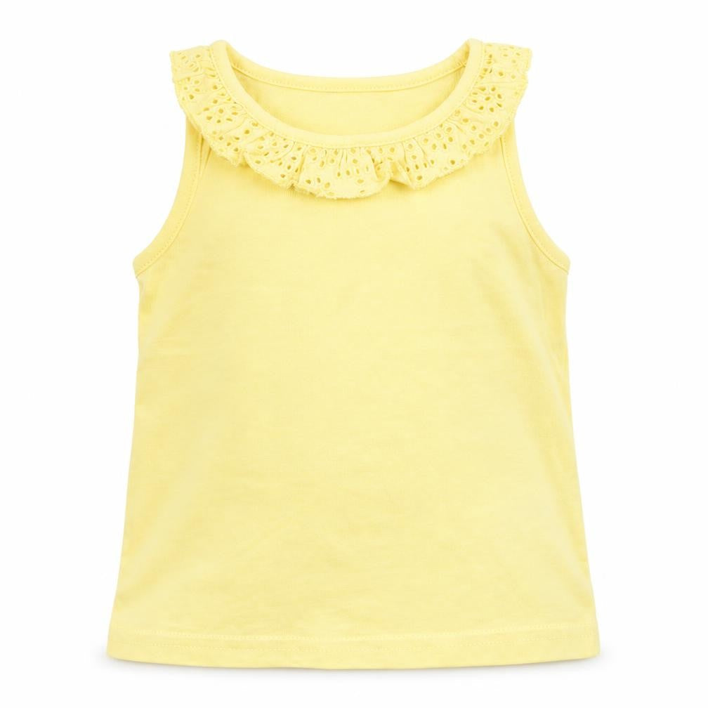 Front view of Nutmeg girls’ yellow basic tank, size 12-18, months