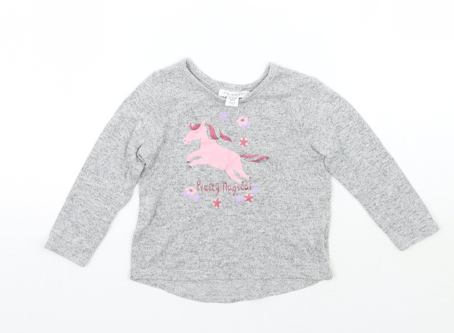 Primark Girls Grey Floral  Basic T-Shirt Size 12-18 Months
