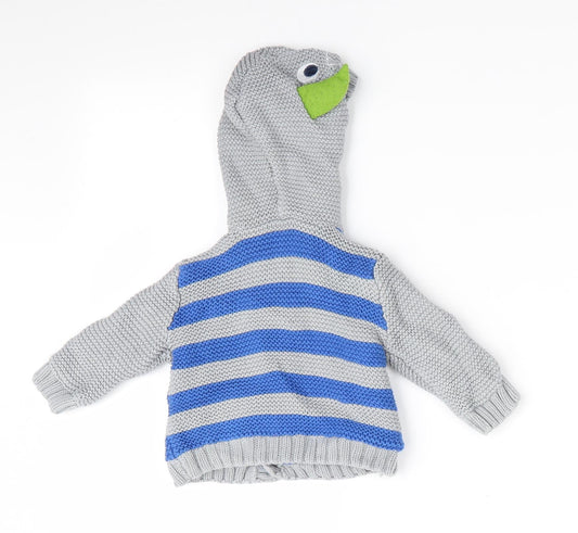 Ladybird Boys Grey Striped  Cardigan Jumper Size 0-3 Months  - Dragon Hood