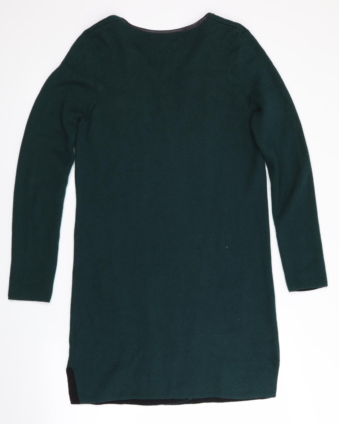 Marks and Spencer Womens Green   Cardigan Jumper Size S  - Faux Leather Trim to neck & pockets