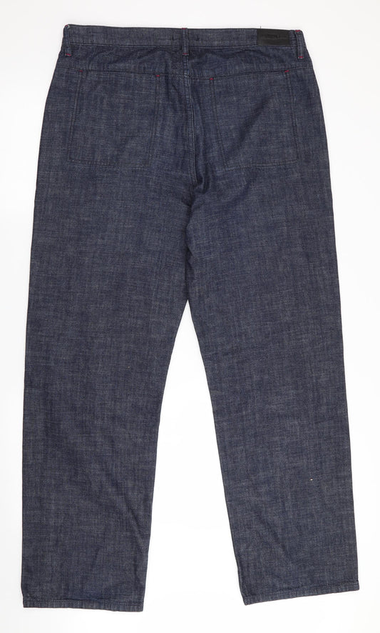 George Man Mens Blue   Trousers  Size 36 in L31 in - Wide Legged Denim Look