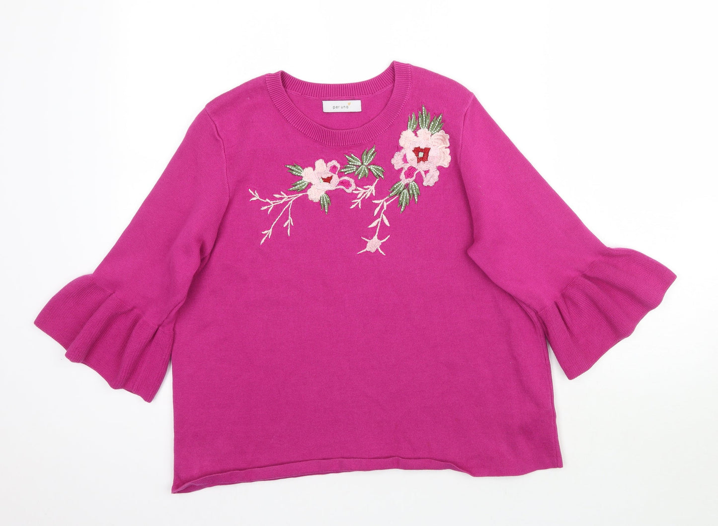 Marks and Spencer Womens Pink  Knit Pullover Jumper Size 14  - Floral Embroidery