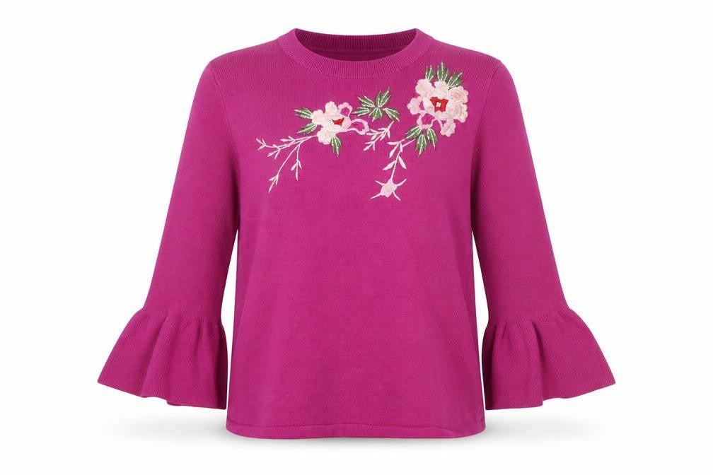 Marks and Spencer Womens Pink  Knit Pullover Jumper Size 14  - Floral Embroidery