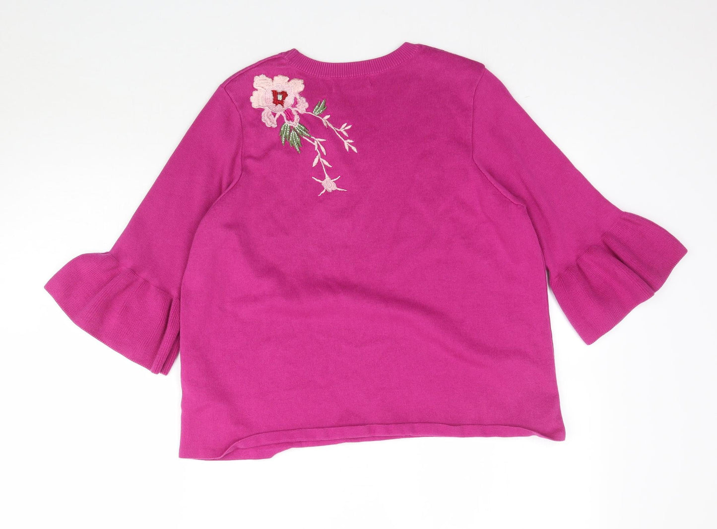 Marks and Spencer Womens Pink  Knit Pullover Jumper Size 14  - Floral Embroidery