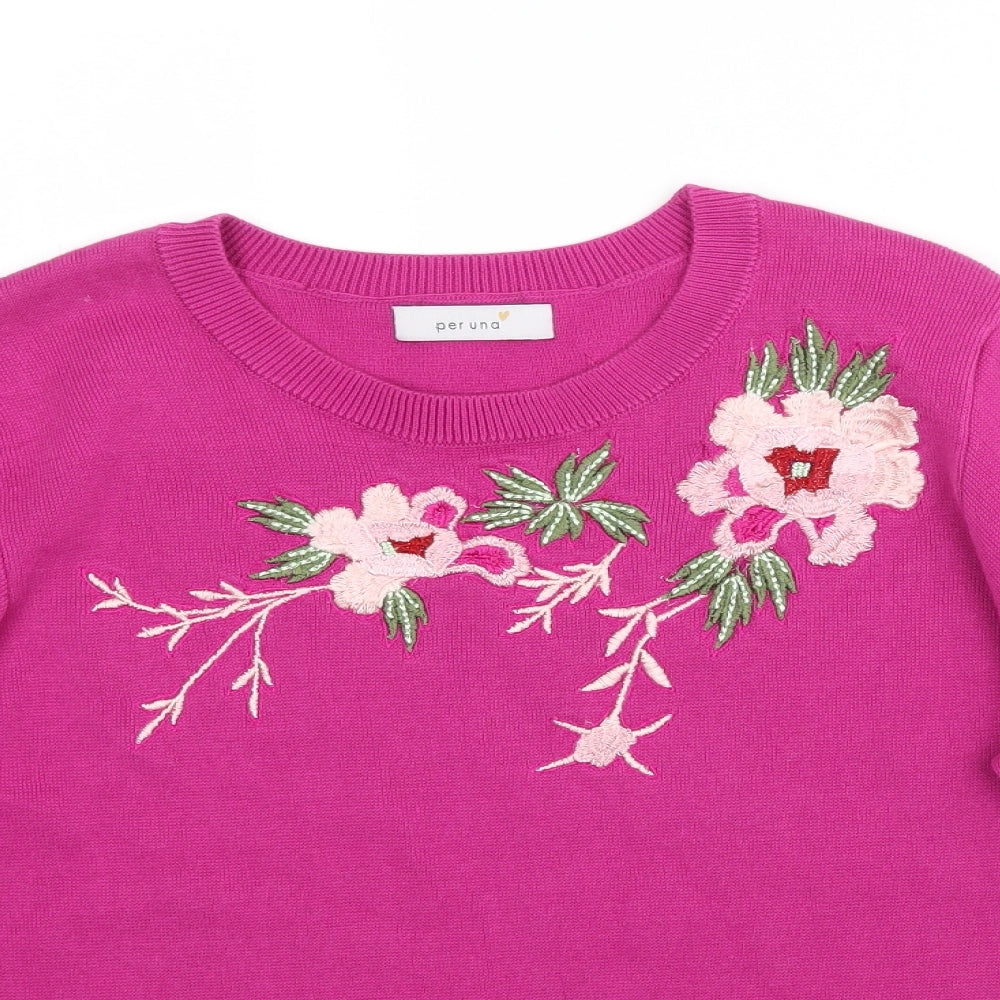 Marks and Spencer Womens Pink  Knit Pullover Jumper Size 14  - Floral Embroidery