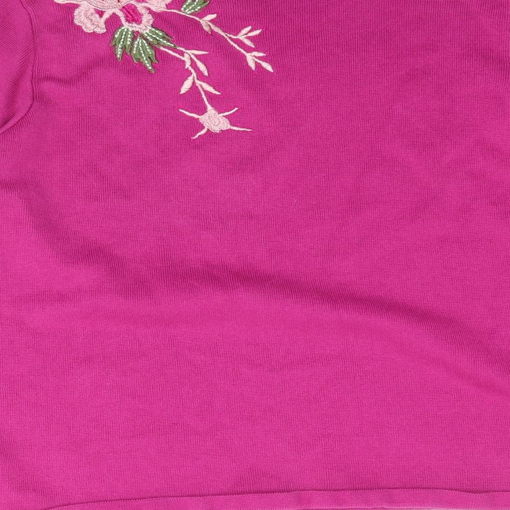 Marks and Spencer Womens Pink  Knit Pullover Jumper Size 14  - Floral Embroidery