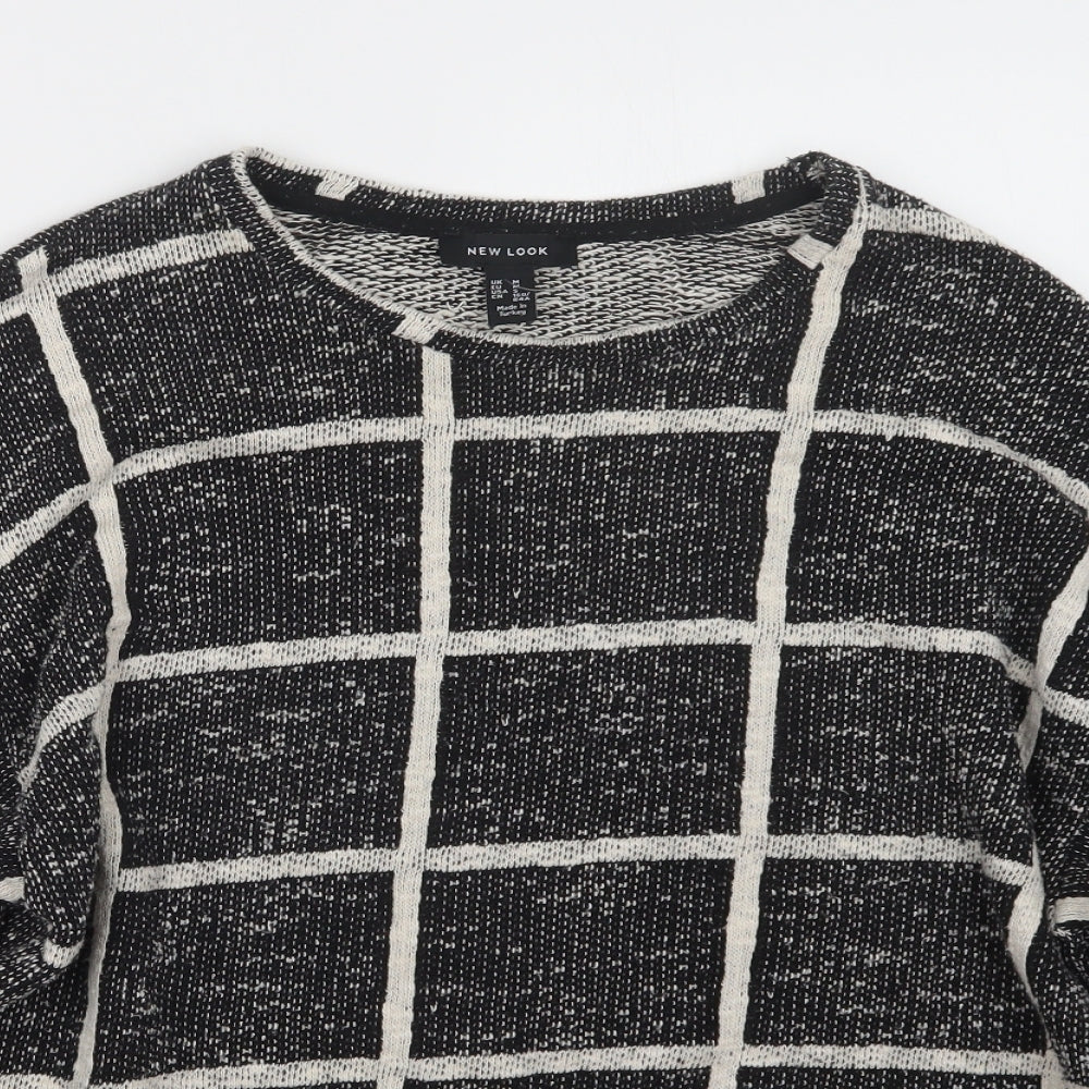 New Look Womens Black Check Knit Pullover Jumper Size M