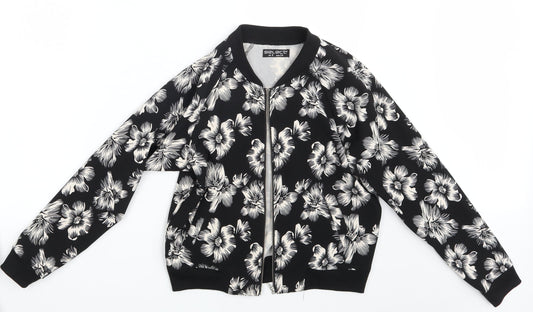 Select Womens Black Floral  Jacket Coat Size 6