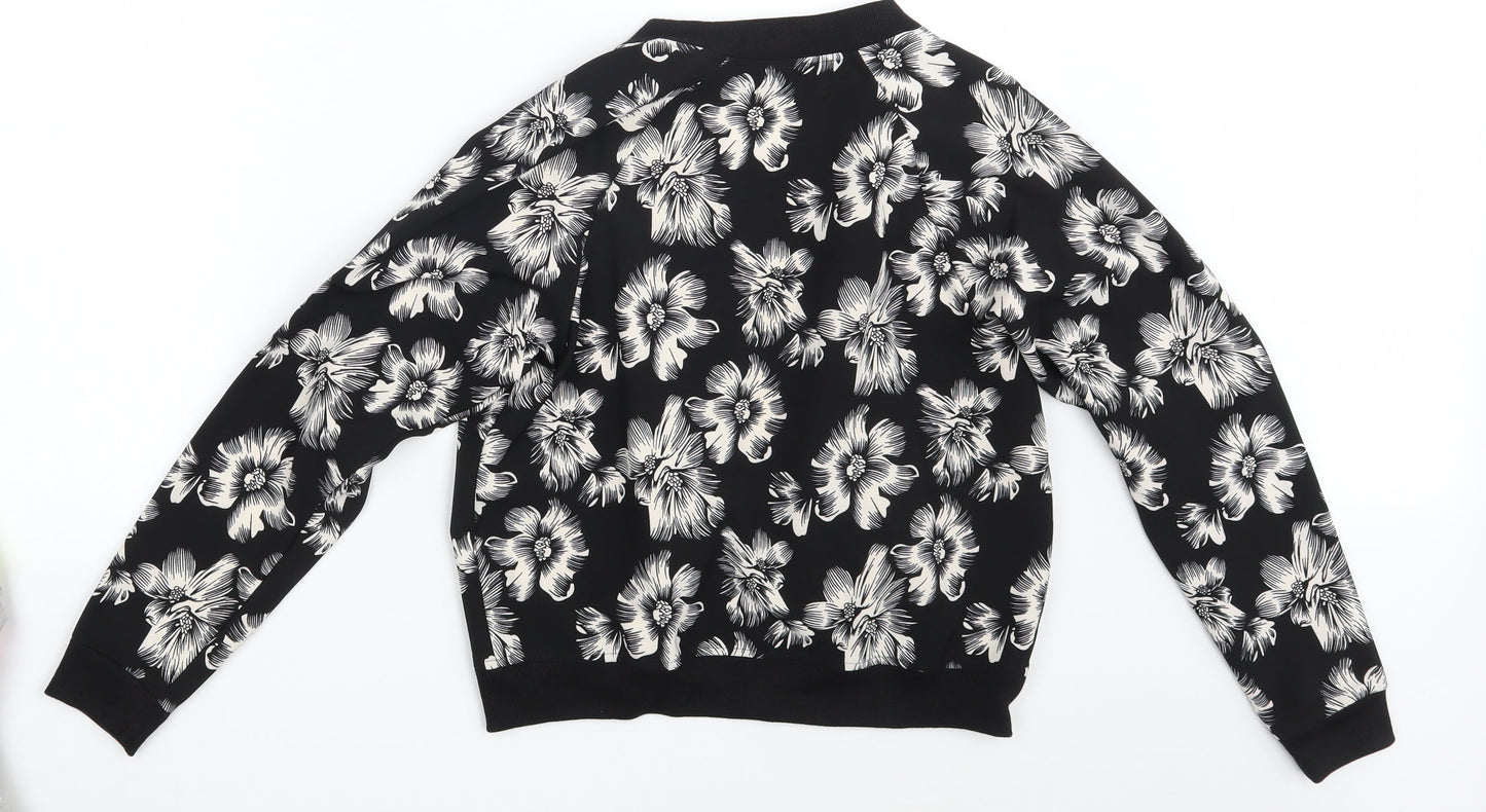 Select Womens Black Floral  Jacket Coat Size 6