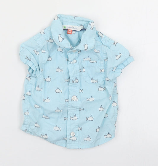 John Lewis Boys Blue Spotted  Basic Button-Up Size 0-3 Months  - Whale print