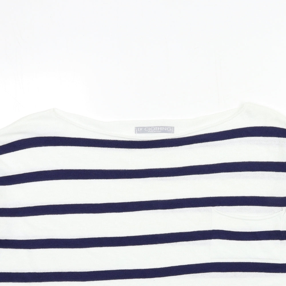 LV Clothing Womens White Striped Knit Pullover Jumper Size L