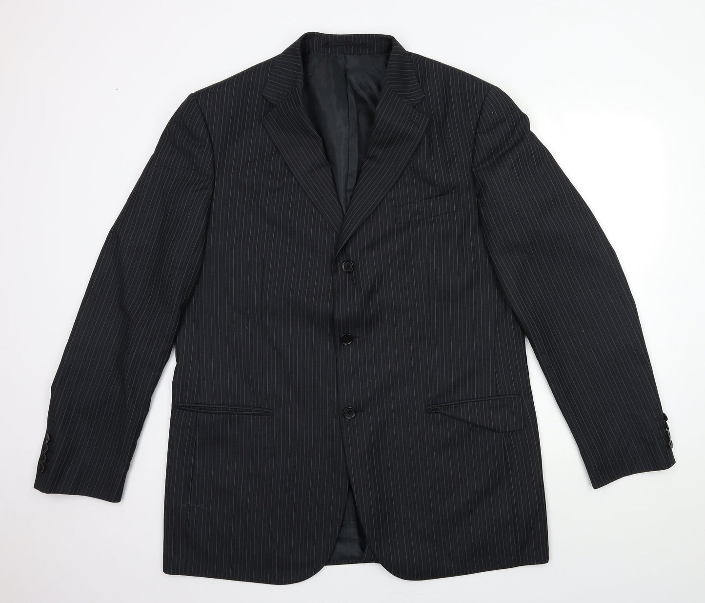 Preworn Mens Black Striped  Jacket Suit Jacket Size 44