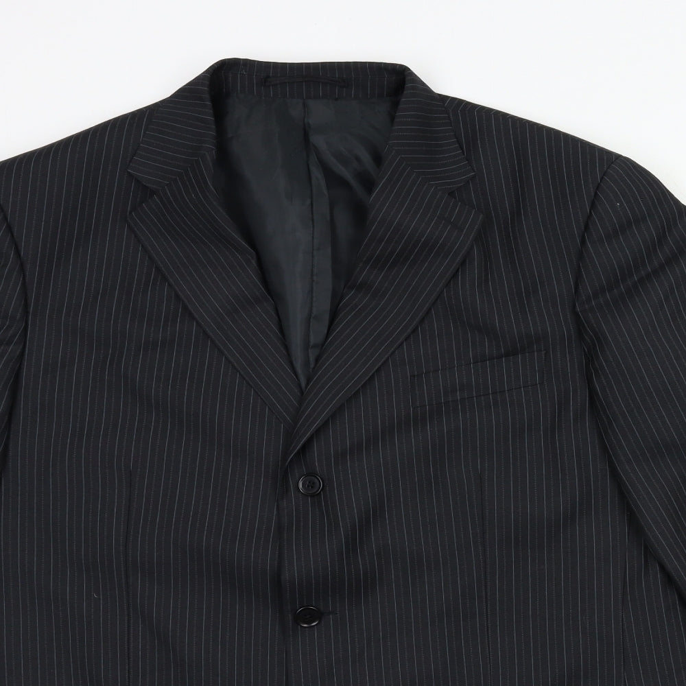 Preworn Mens Black Striped  Jacket Suit Jacket Size 44