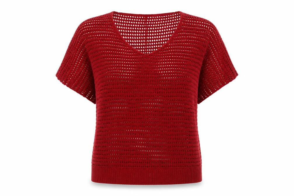 Front view of IZABEL women’s red knit jumper, size UK 10