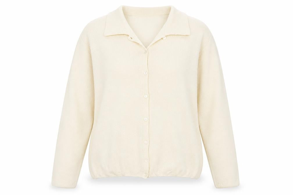 Front view of C&A women’s ivory cardigan jumper, size M