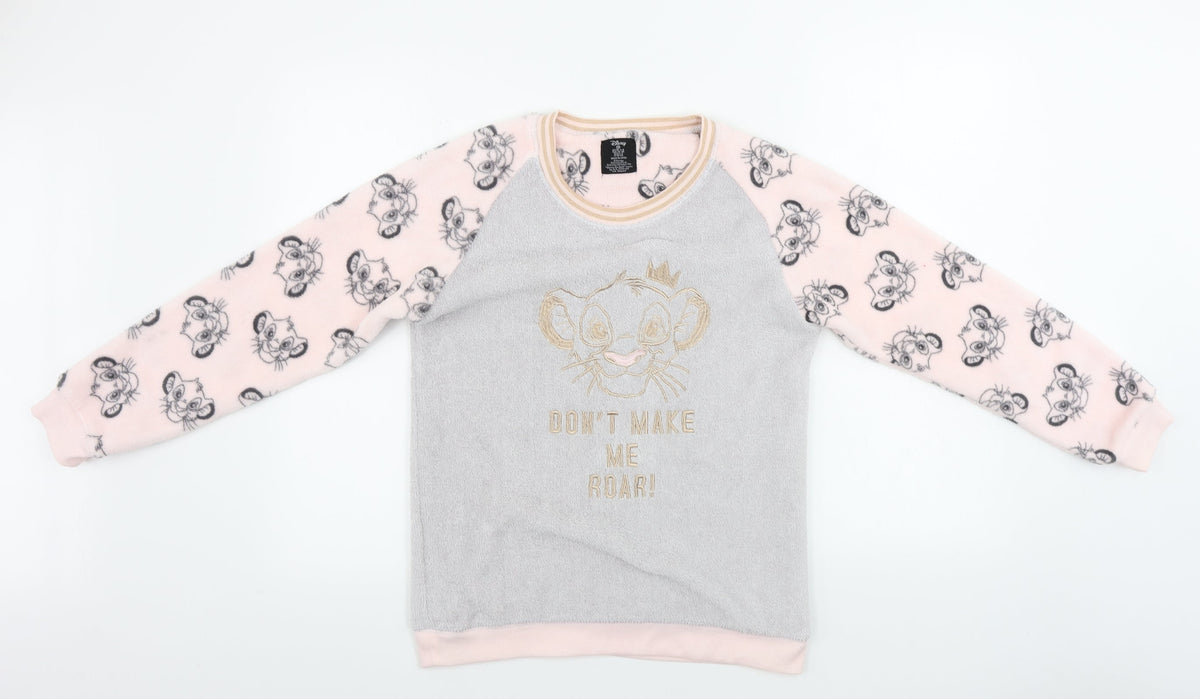 Front view of Disney women’s grey jumper, size XS, - lion king
