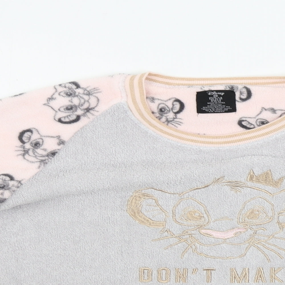 Close-up detail of Disney women’s grey jumper, size XS, - lion king