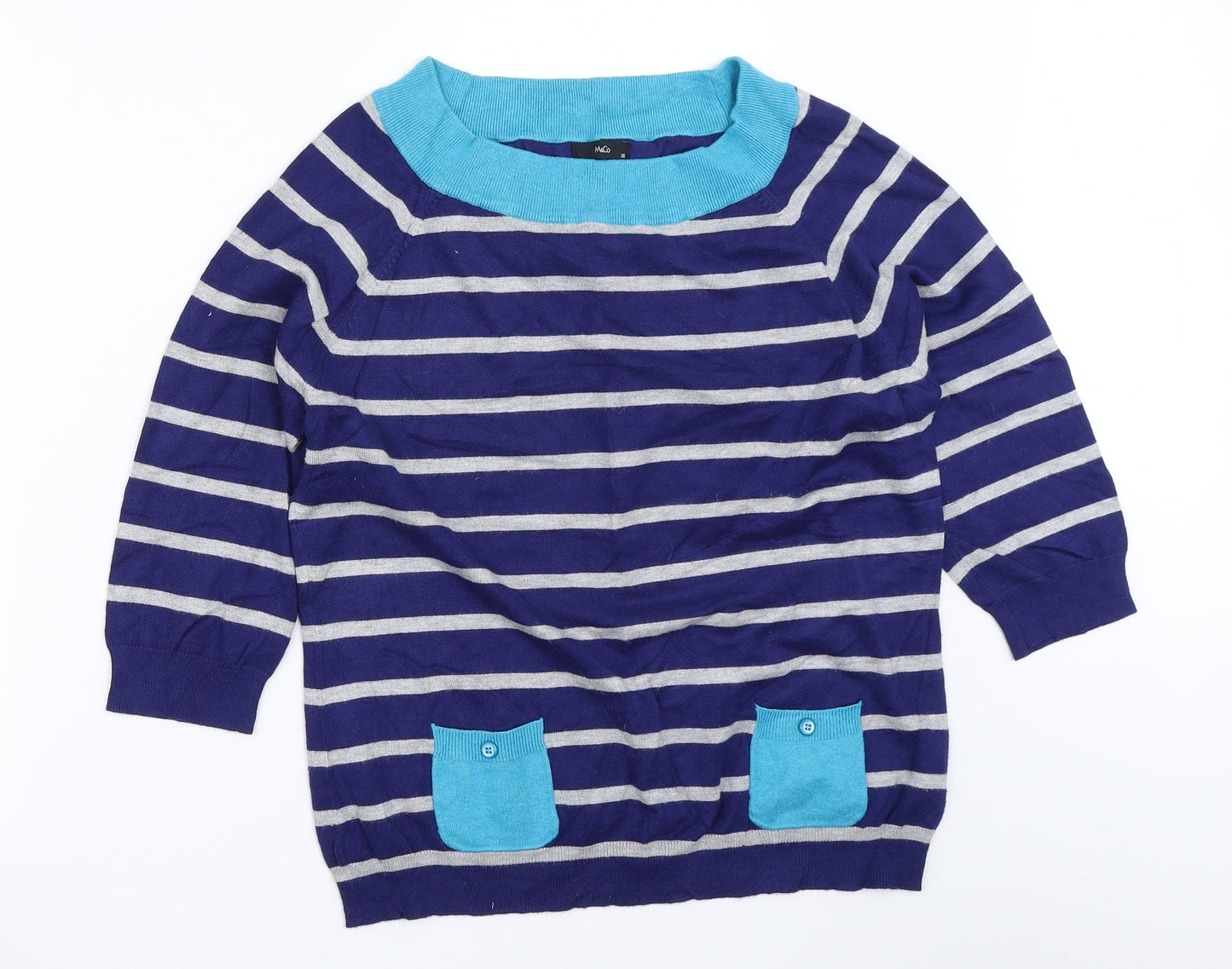 M&Co Womens Blue Striped  Pullover Jumper Size 16