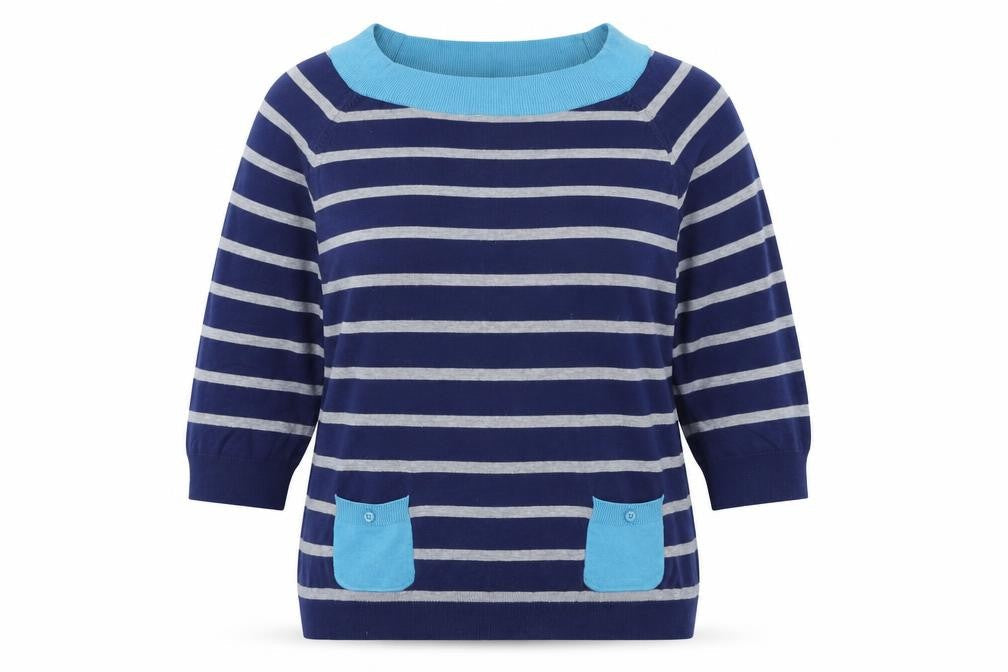 M&Co Womens Blue Striped  Pullover Jumper Size 16