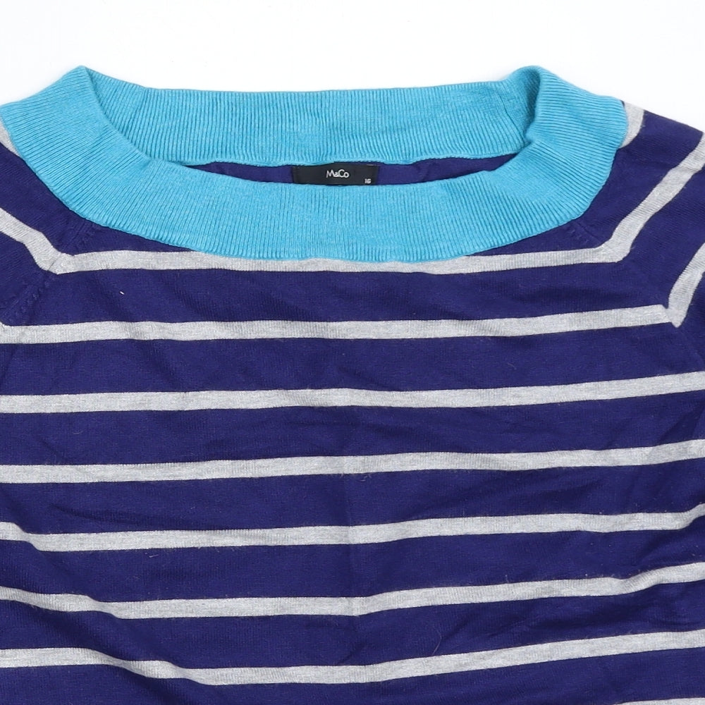 M&Co Womens Blue Striped  Pullover Jumper Size 16