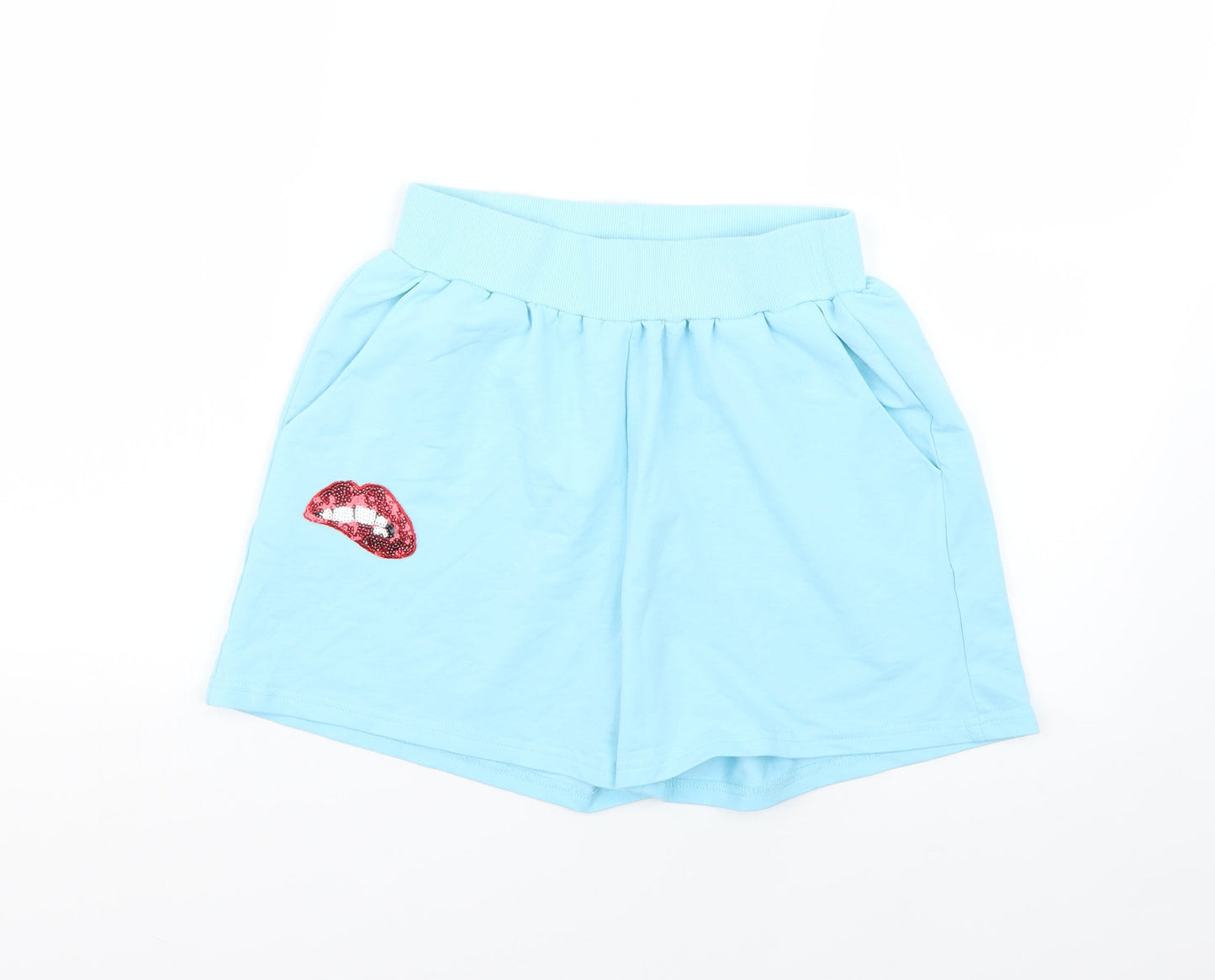 flamode Womens Blue Geometric  Cut-Off Shorts Size S