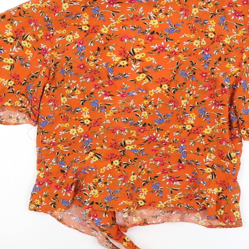 Primark Womens Orange Floral  Cardigan Jumper Size 6