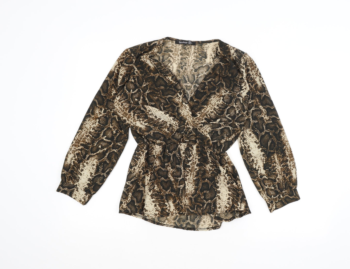 Boohoo Womens Brown Animal Print  Basic Blouse Size 6