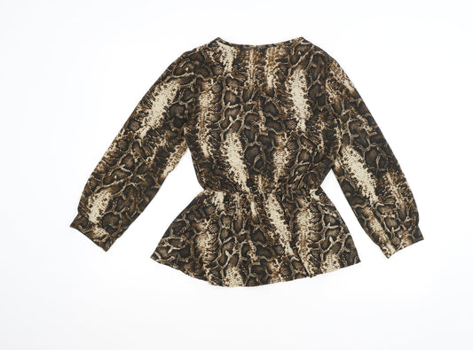 Boohoo Womens Brown Animal Print  Basic Blouse Size 6