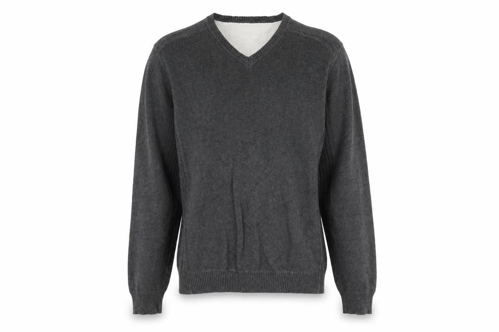 Front view of Atlantic Bay men’s grey jumper, size M