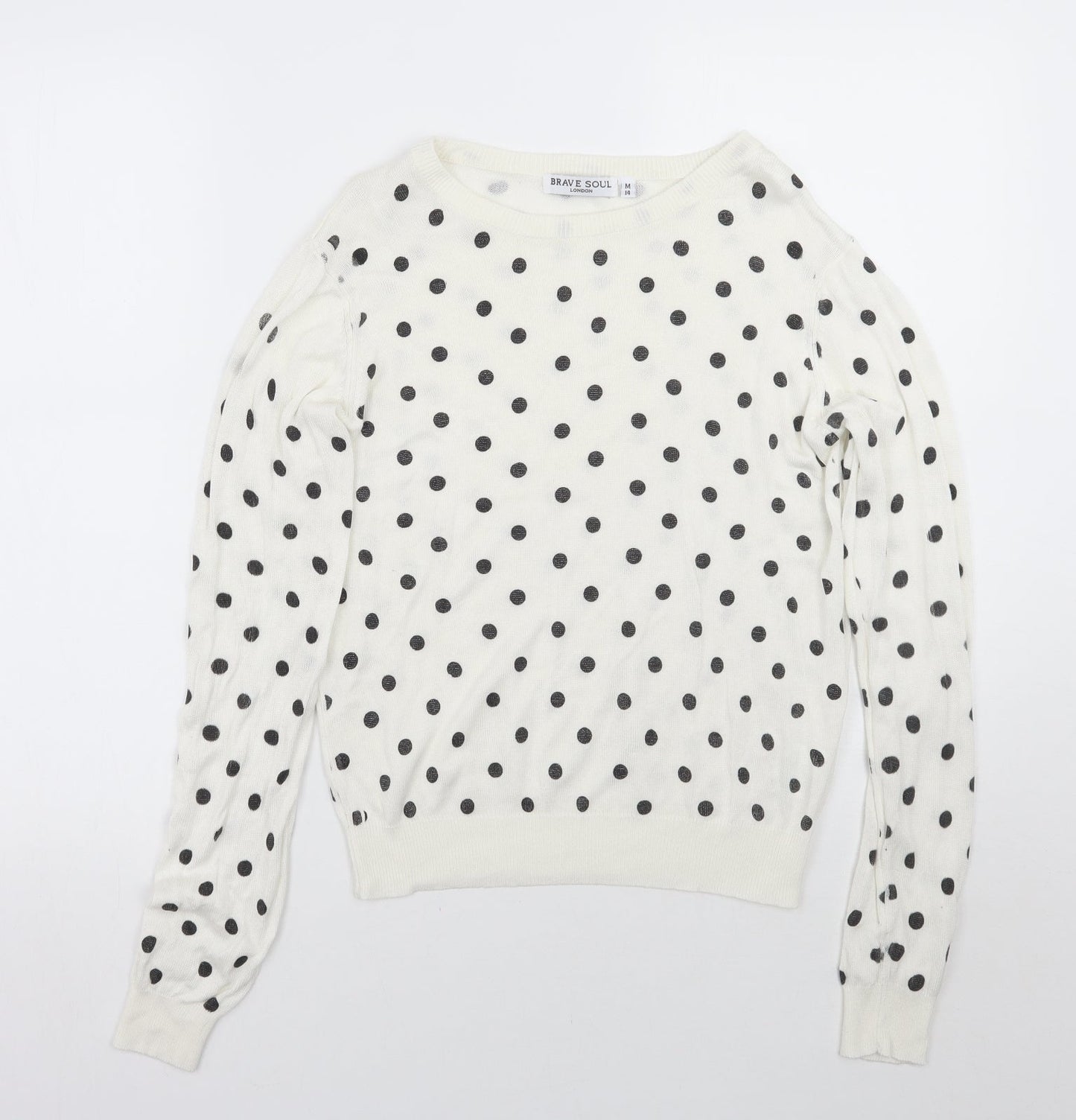 Brave Soul Womens White Polka Dot  Pullover Jumper Size M