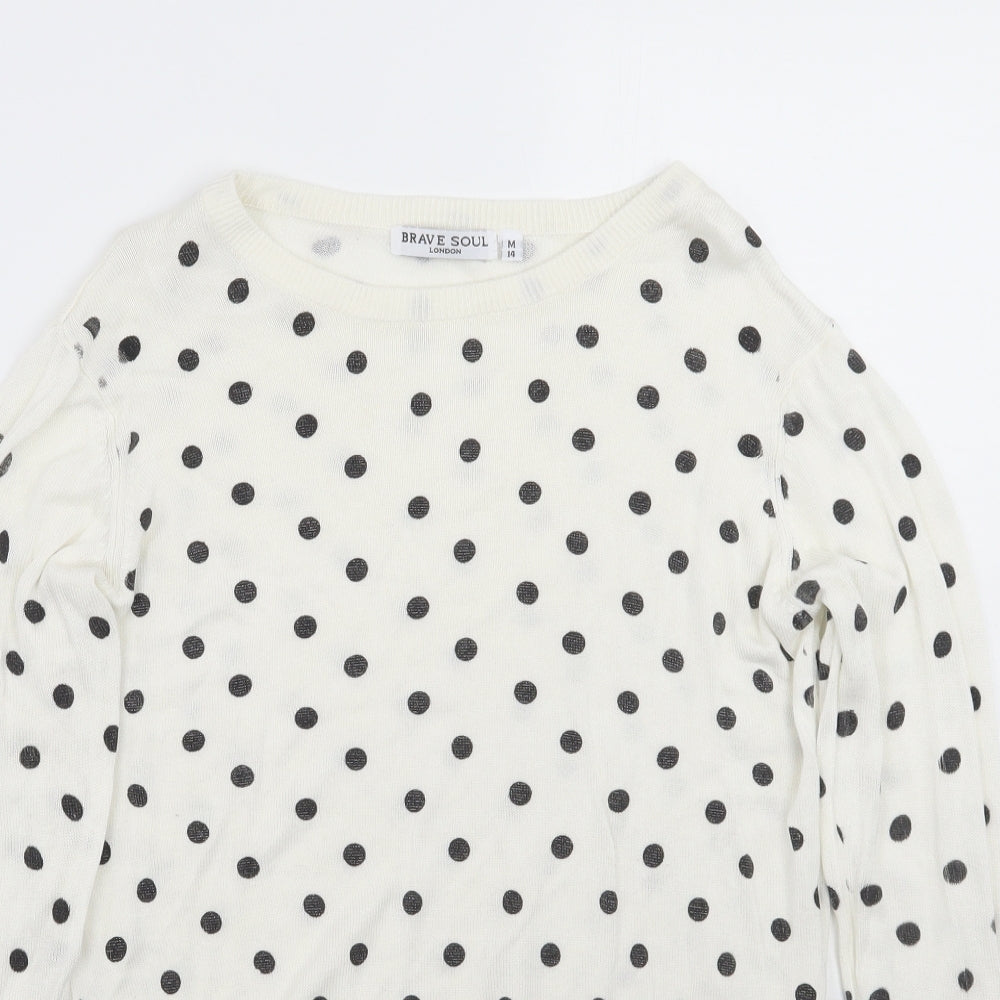 Brave Soul Womens White Polka Dot  Pullover Jumper Size M
