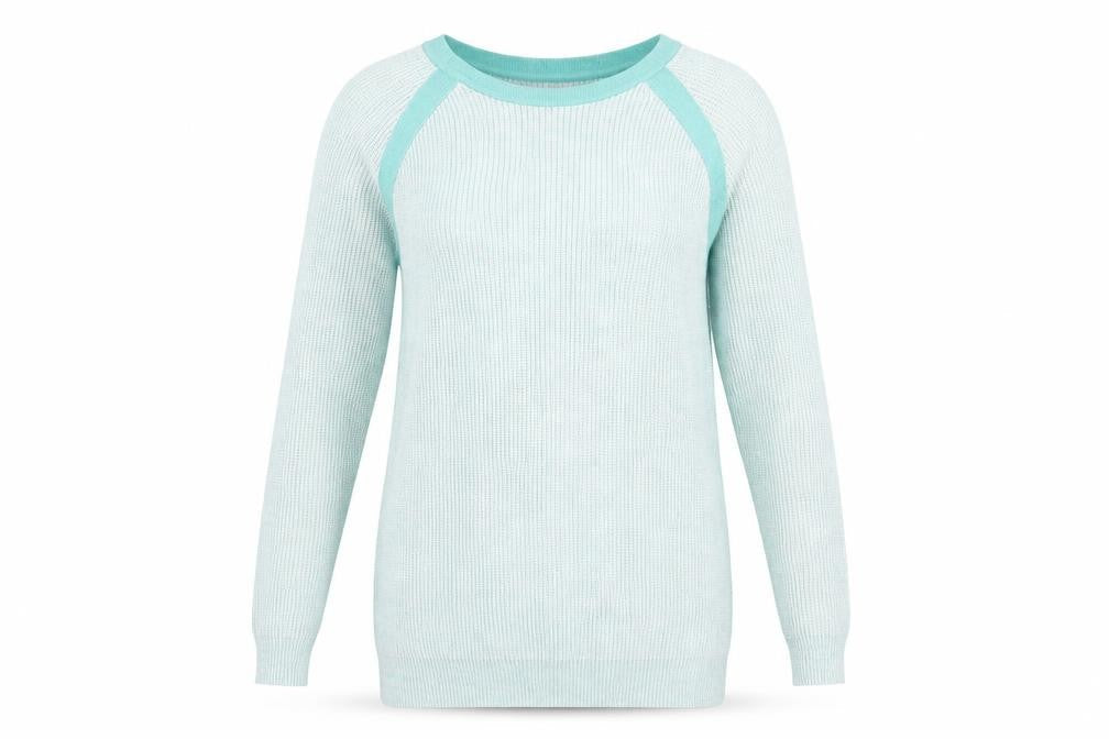 Front view of ASOS women’s blue jumper, size UK 12