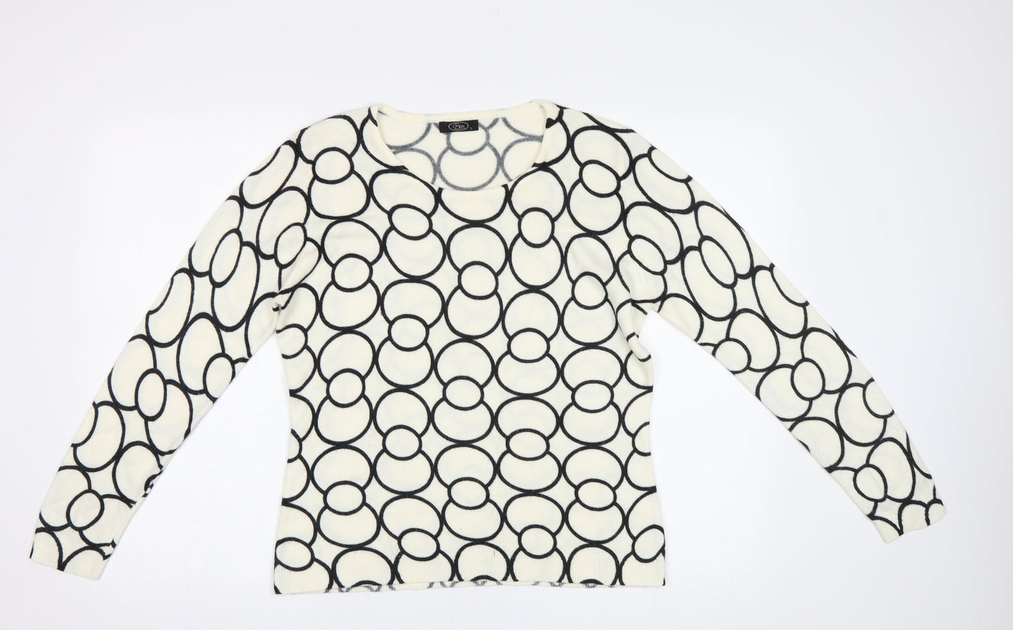 BM Womens White Geometric  Pullover Jumper Size S
