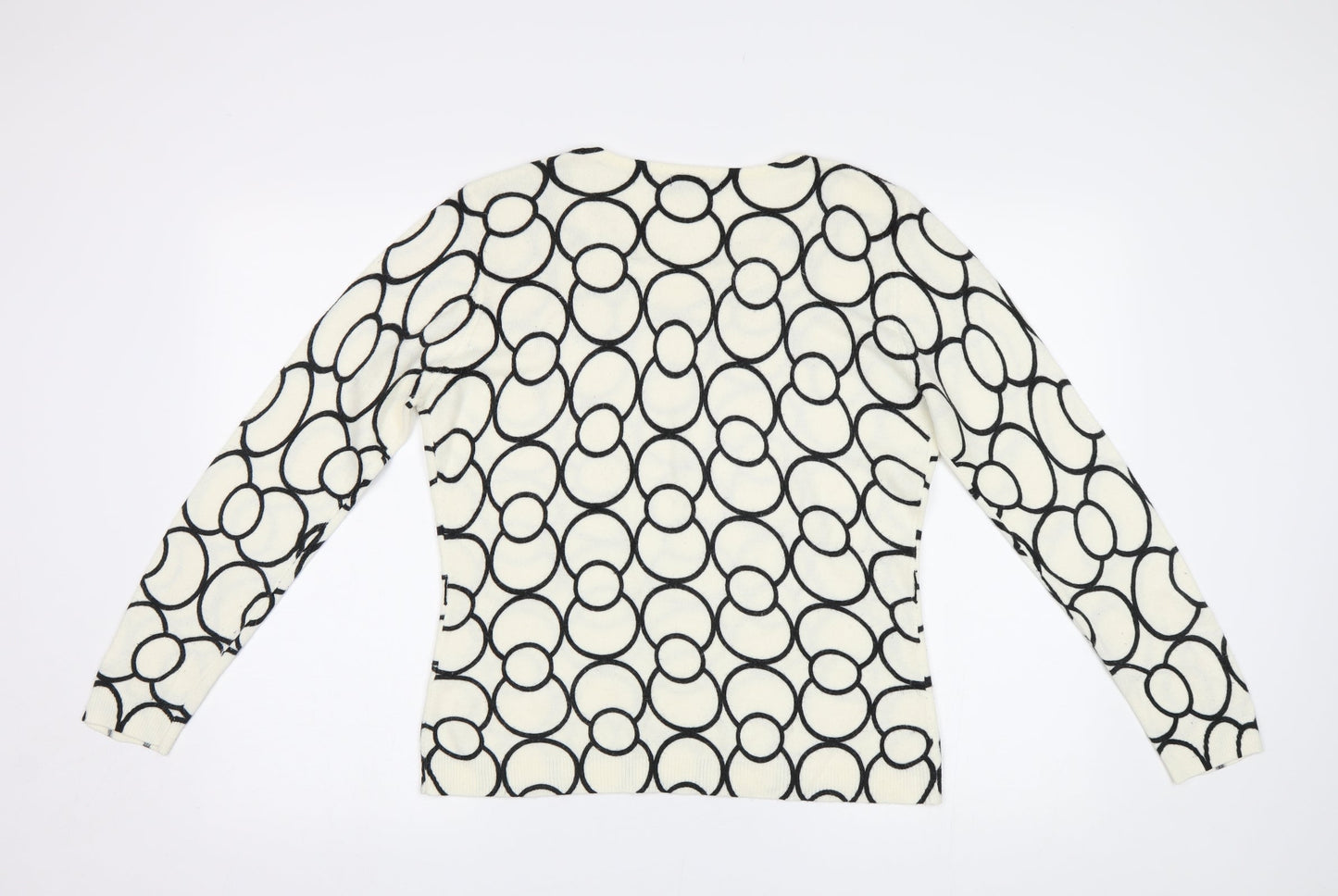 BM Womens White Geometric  Pullover Jumper Size S