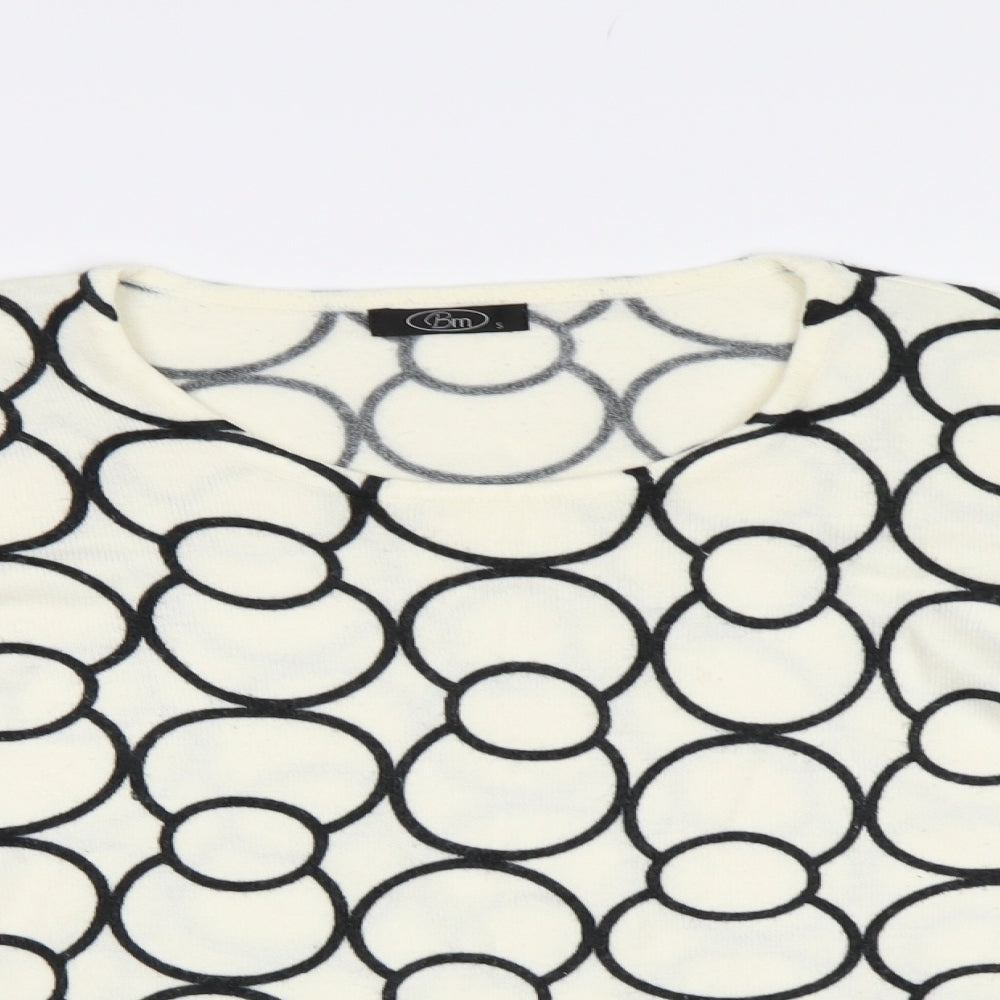 BM Womens White Geometric  Pullover Jumper Size S