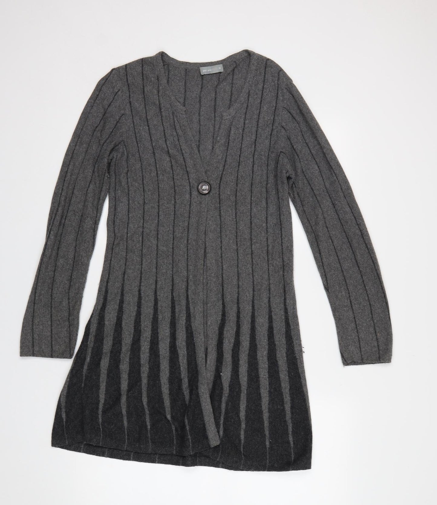 M&S Womens Grey Striped  Cardigan Jumper Size 10