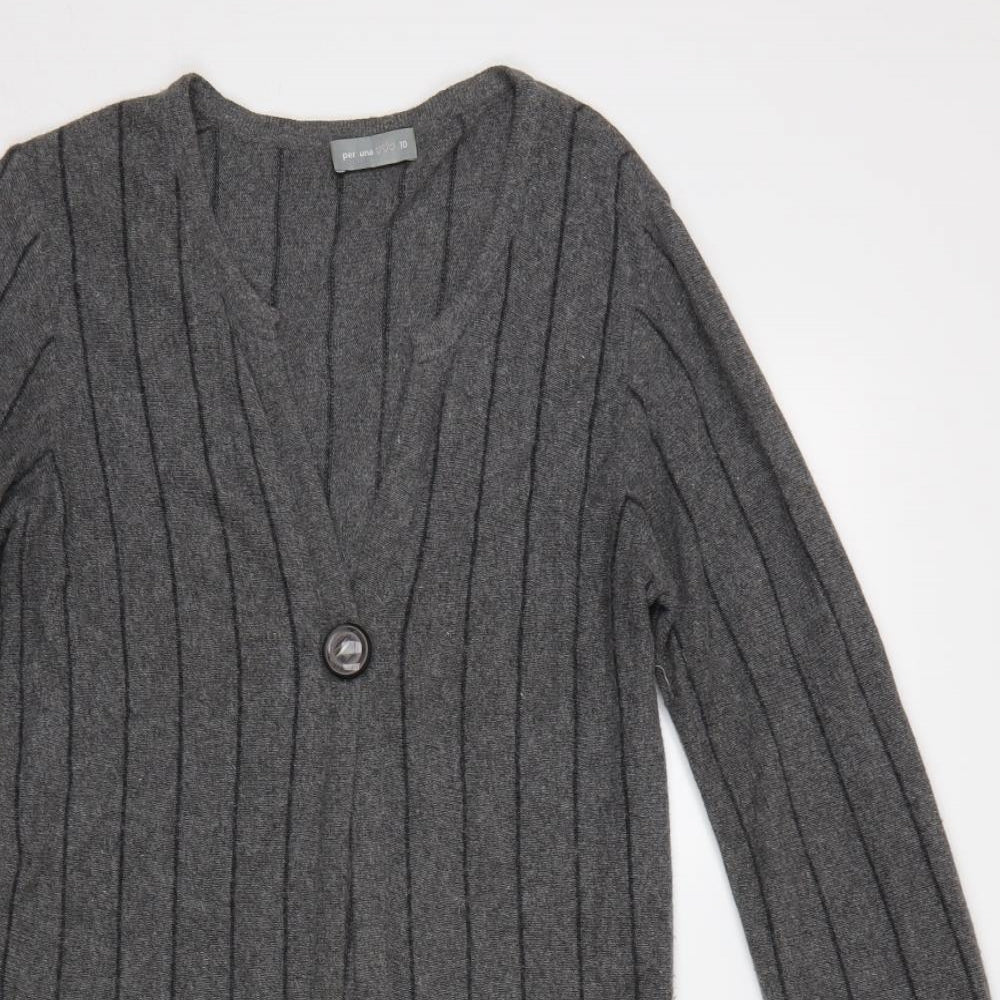 M&S Womens Grey Striped  Cardigan Jumper Size 10