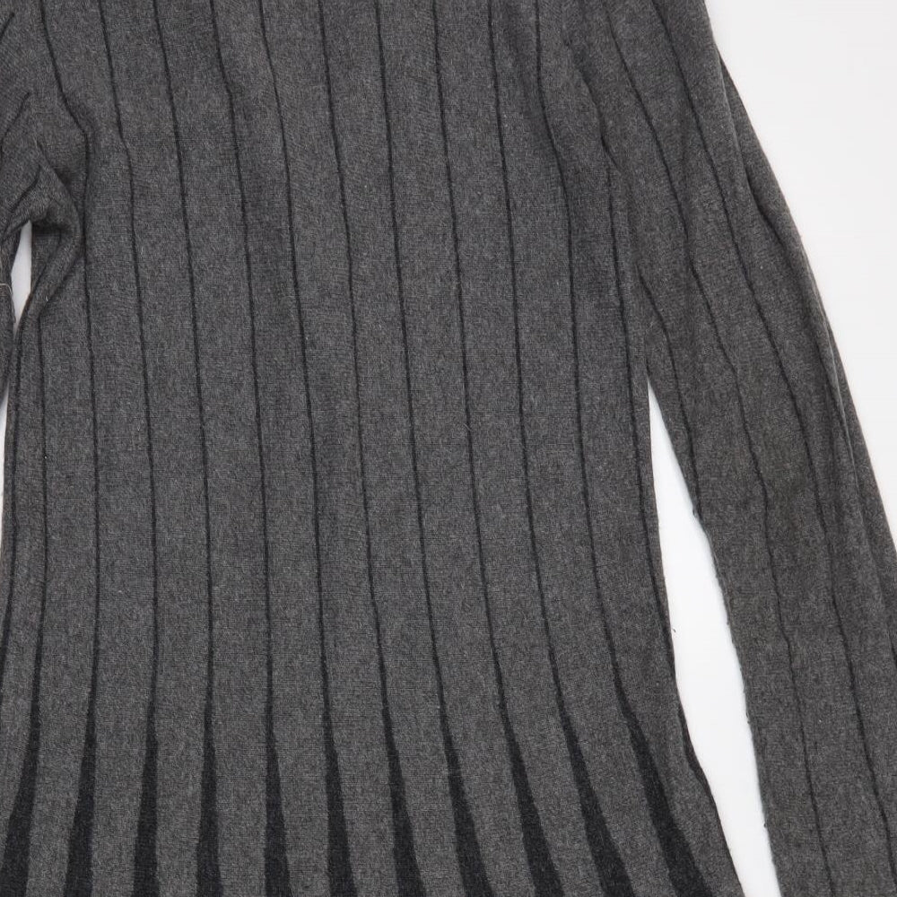 M&S Womens Grey Striped  Cardigan Jumper Size 10
