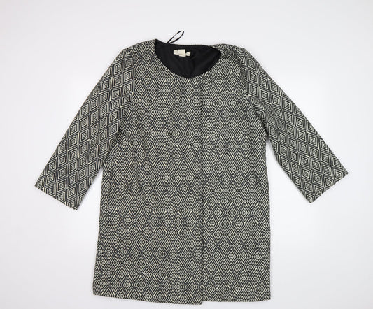H&M Womens Black Geometric  Overcoat Coat Size 10